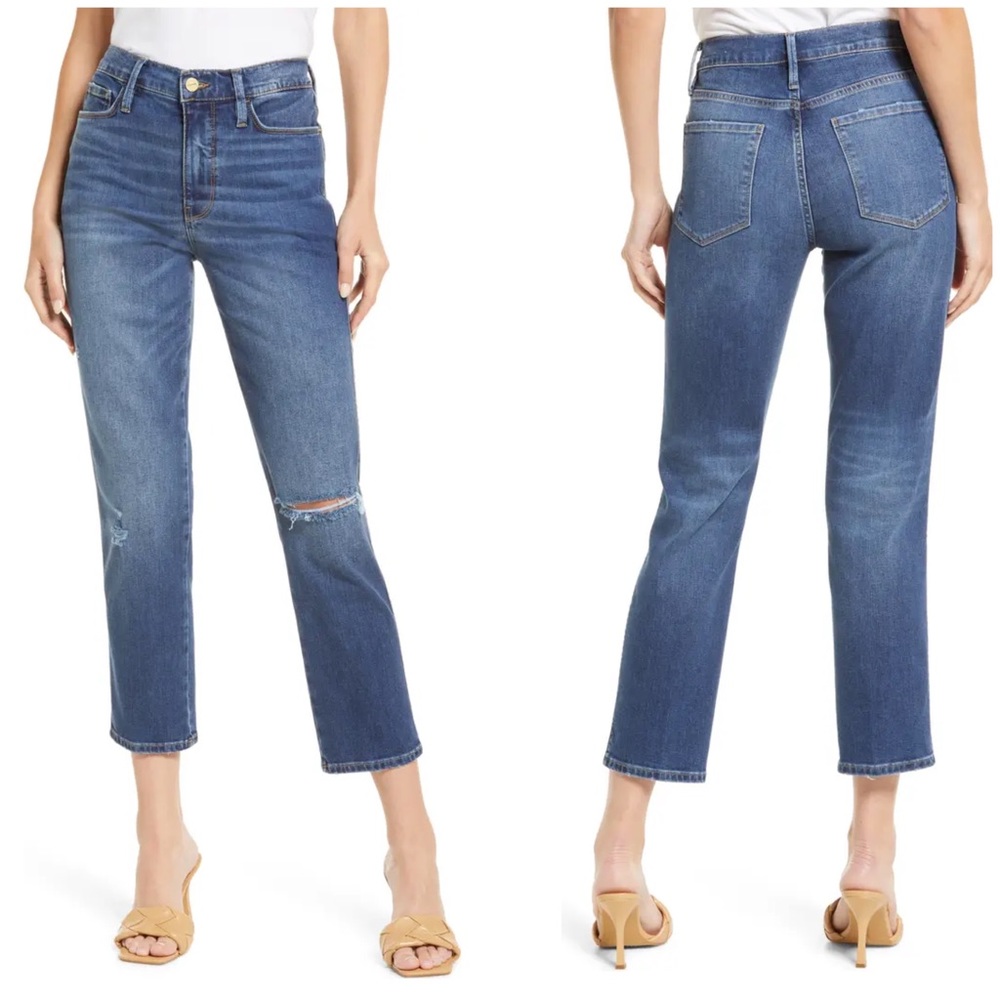 New Frame Denim‎ Le Sylvie Crop High Rise Blue Eaton Size 25 Minimalist Casual